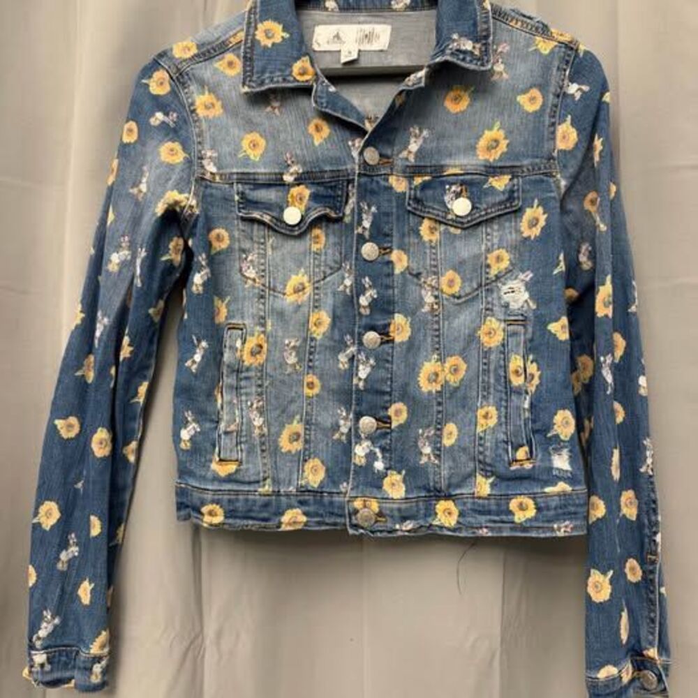 Official Disney Store Daisy Duck Sunflower Distressed Denim Jacket Womens Small⁠